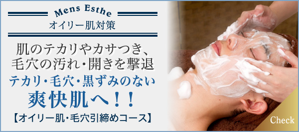 肌のテカリやカサつき、毛穴の汚れ・開きを撃退 テカリ・毛穴・黒ずみのない爽快肌へ!! オイリー肌・毛穴引き締めコース